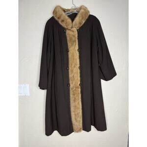 Faux Fur Trim Dark Brown Women's Coat